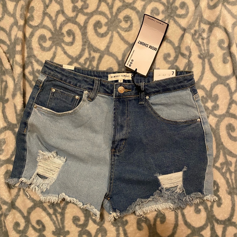 Distressed Denim Shorts- Two Tone